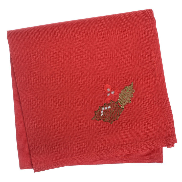 Holly Leaf Fabric Tablecloths / Napkins Xmas Decoration Red / 4pk of Napkins