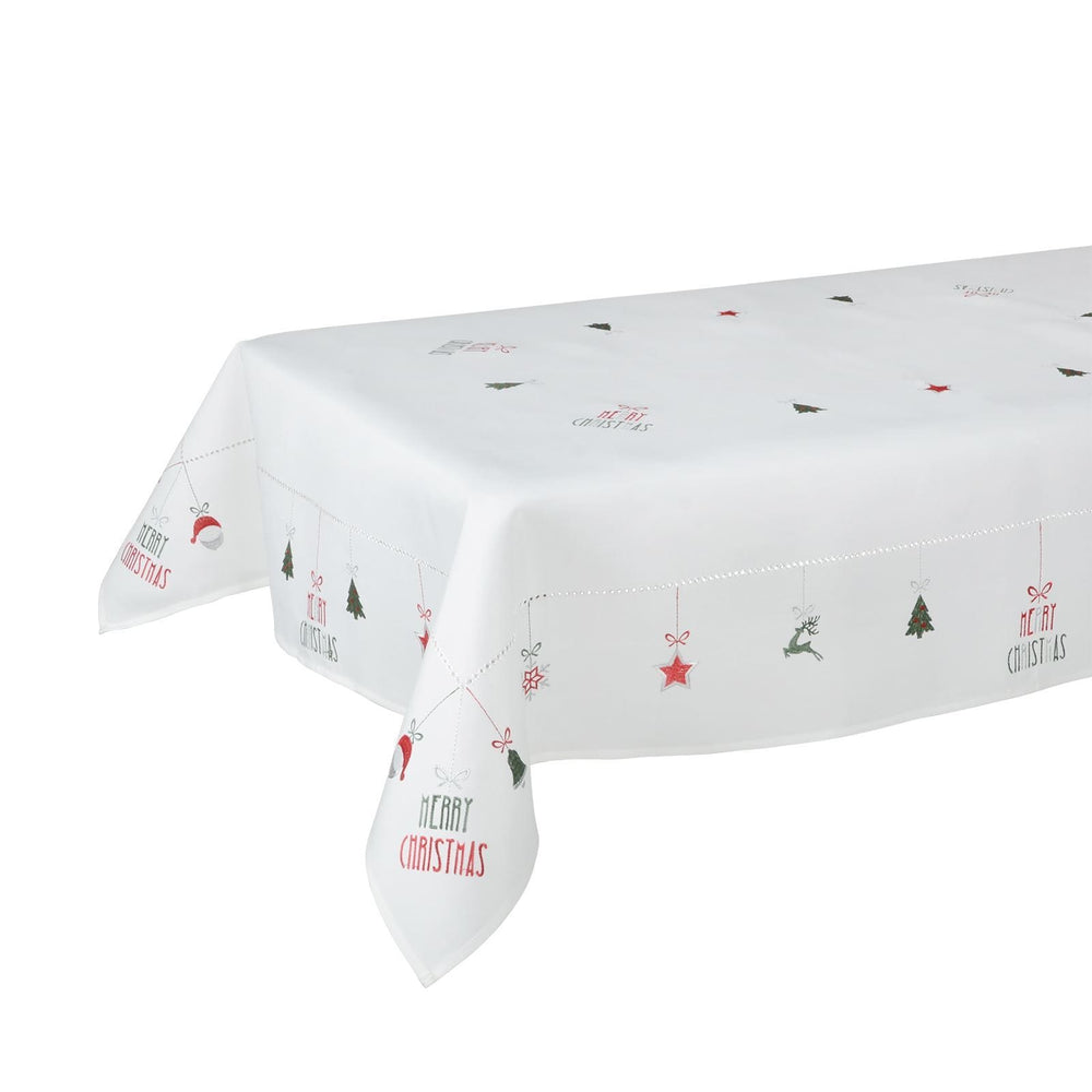 Merry Christmas Fabric Tablecloths / Napkins Xmas Decoration White / 52 x 90"