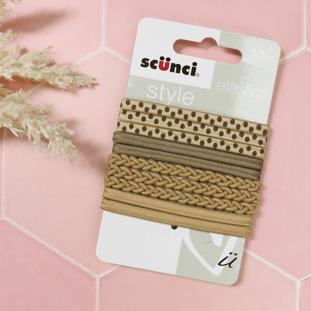 Scunci Style Pack Of 10 Elastics Hair Bands Blonde Braid Dots