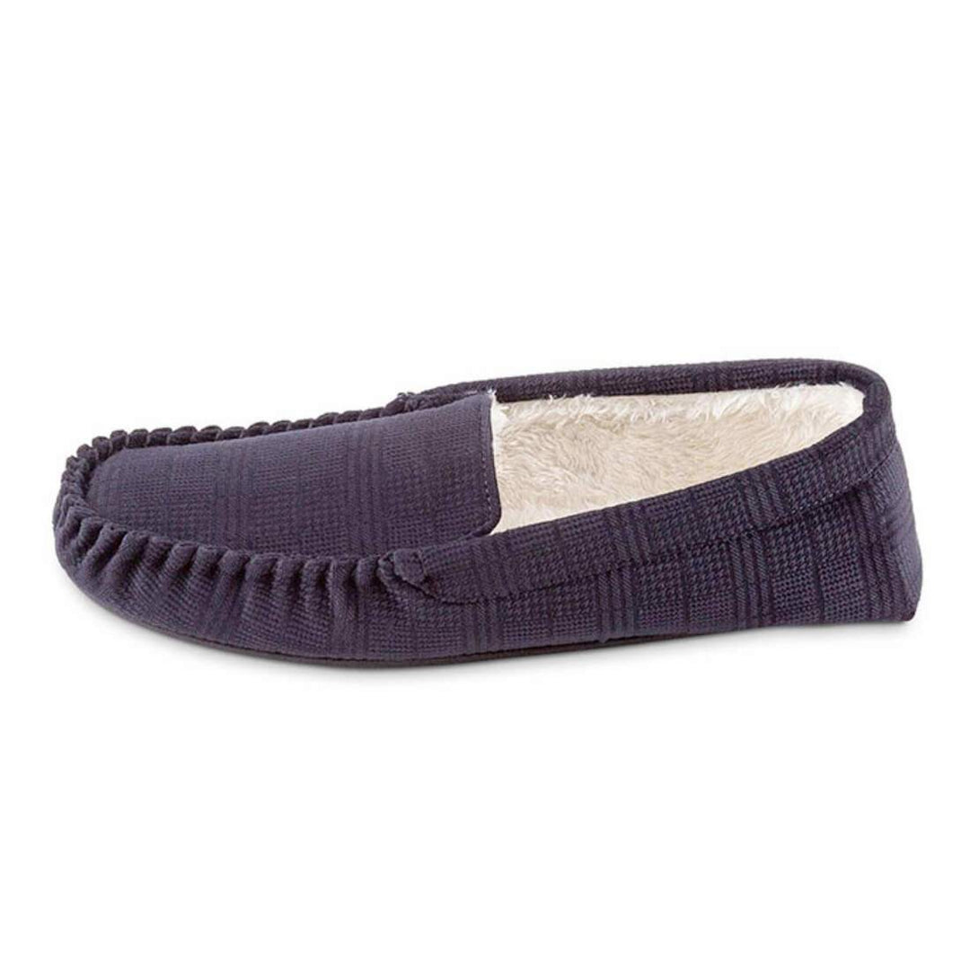 Totes Mens Velour Moccasin Slippers Sherpa Lining Comfort