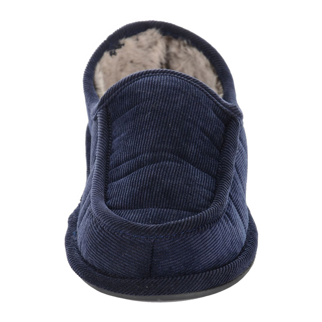 Mens Cord Slippers With Faux Fur Lining and Non-Slip Sole