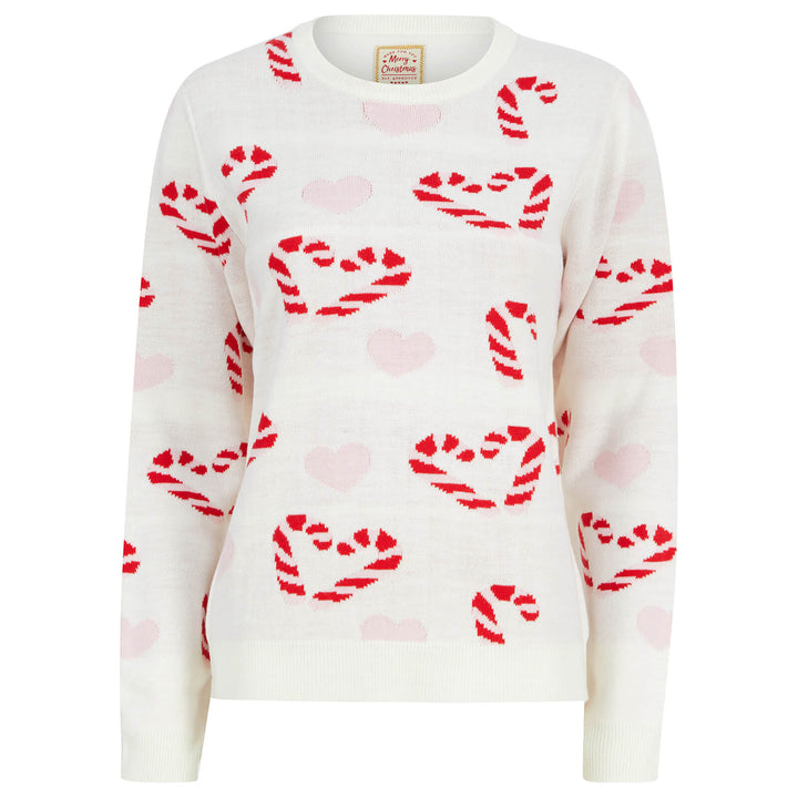 Womens Candy Cane Love Christmas Jumper Gardenia / 10