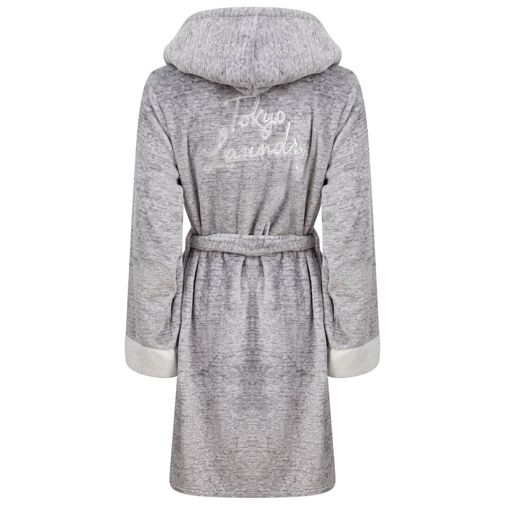 Womens Hooded Tokyo Laundry Dressing Gown Robe Marl Grey