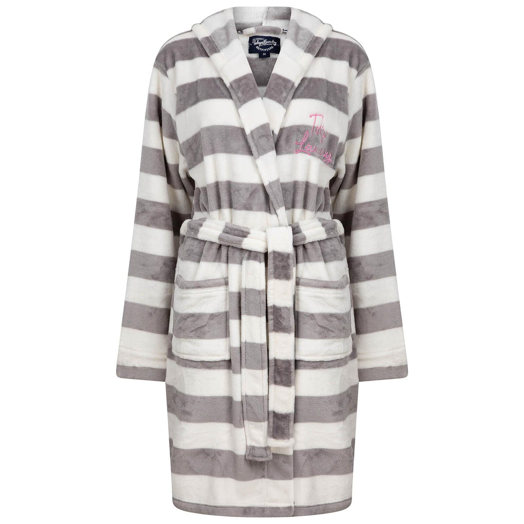 Womens Tokyo Laundry Dressing Gown Robe Grey/White Stripe S