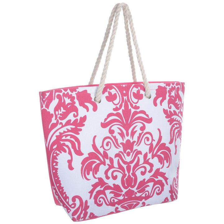 Womens Floral Canvas Beach Shoulder Bag Shopping Tote Pink