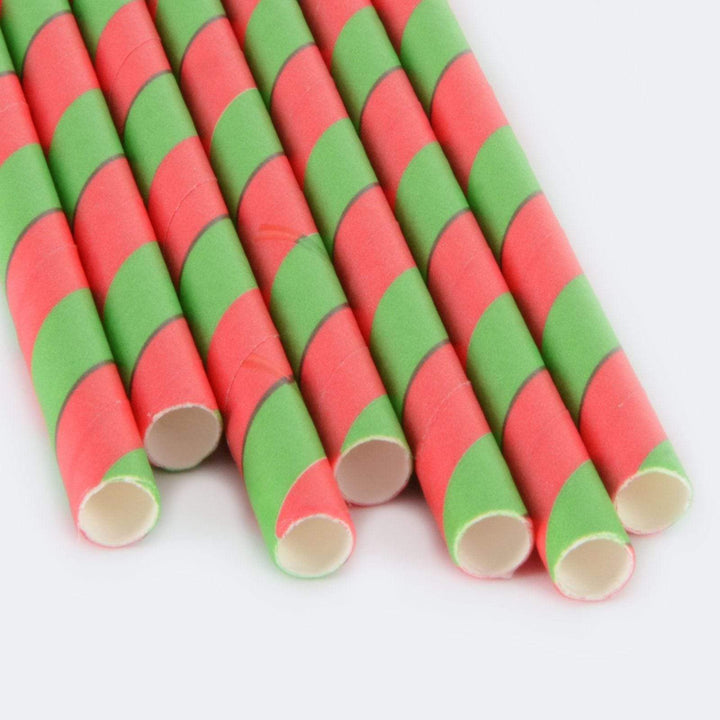 250 Eco Friendly Recyclable Paper Straws Bright Colours Stripe Red/Green