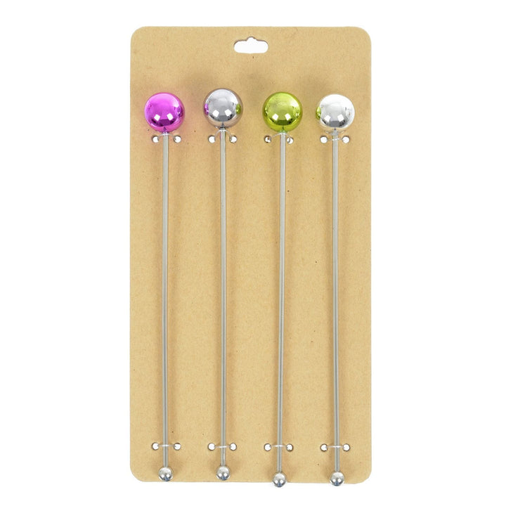 Set of 4 Swizzle Sticks Cocktail Stirrers Stainless Steel Baubles