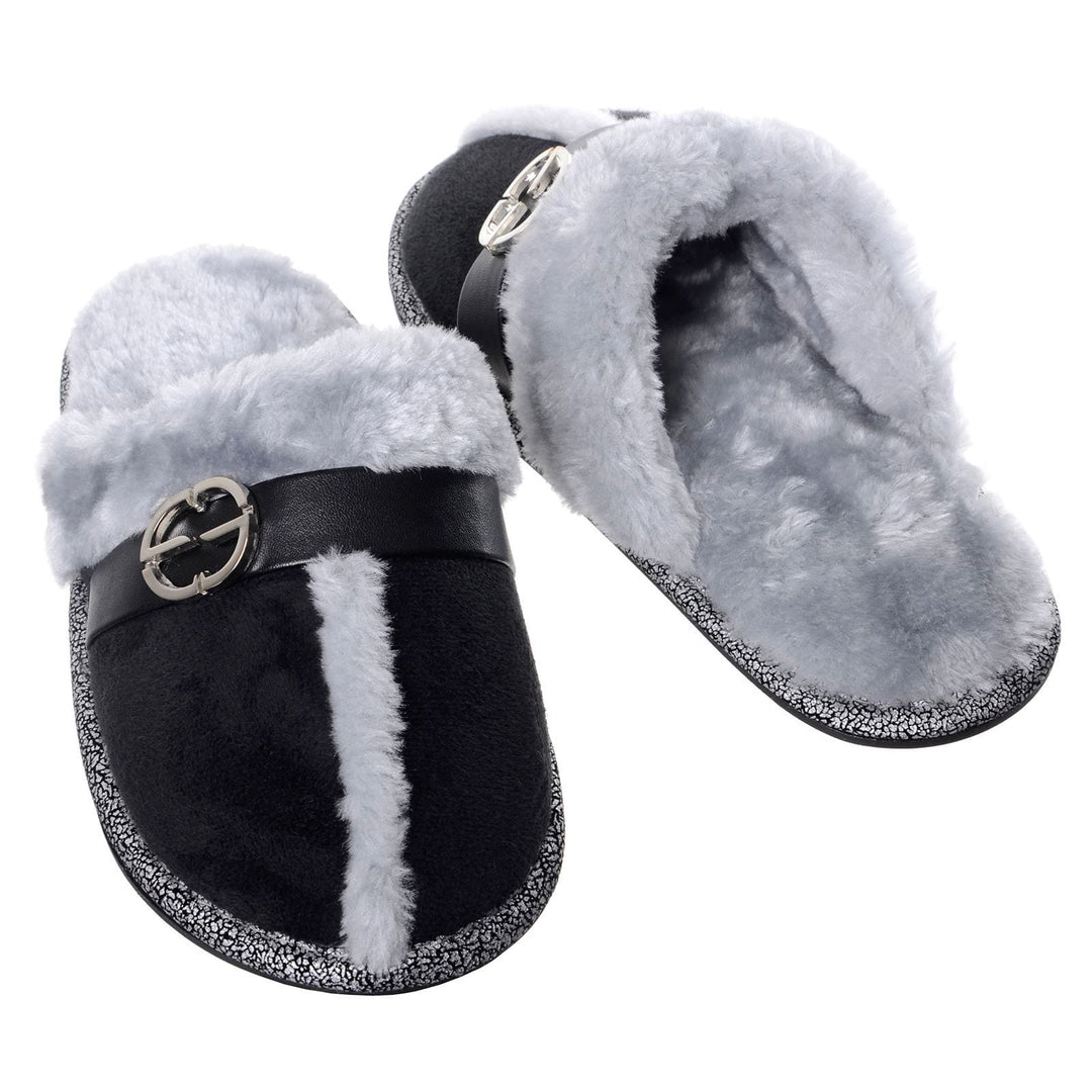 Womens Elle Slip On Mule Slippers With Faux Fur Lining