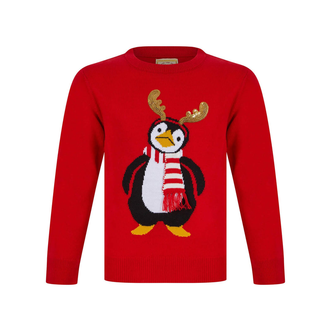 Kids Sequin Reindeer Penguin Christmas Jumper Tokyo Red / 4-5 years