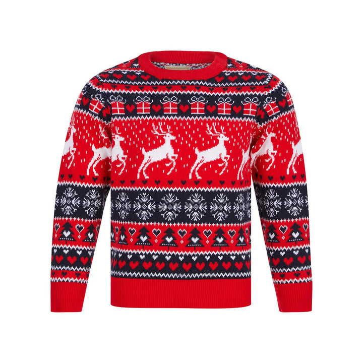 Kids Reindeer Traditional Pattern Christmas Jumper Red / 4-5