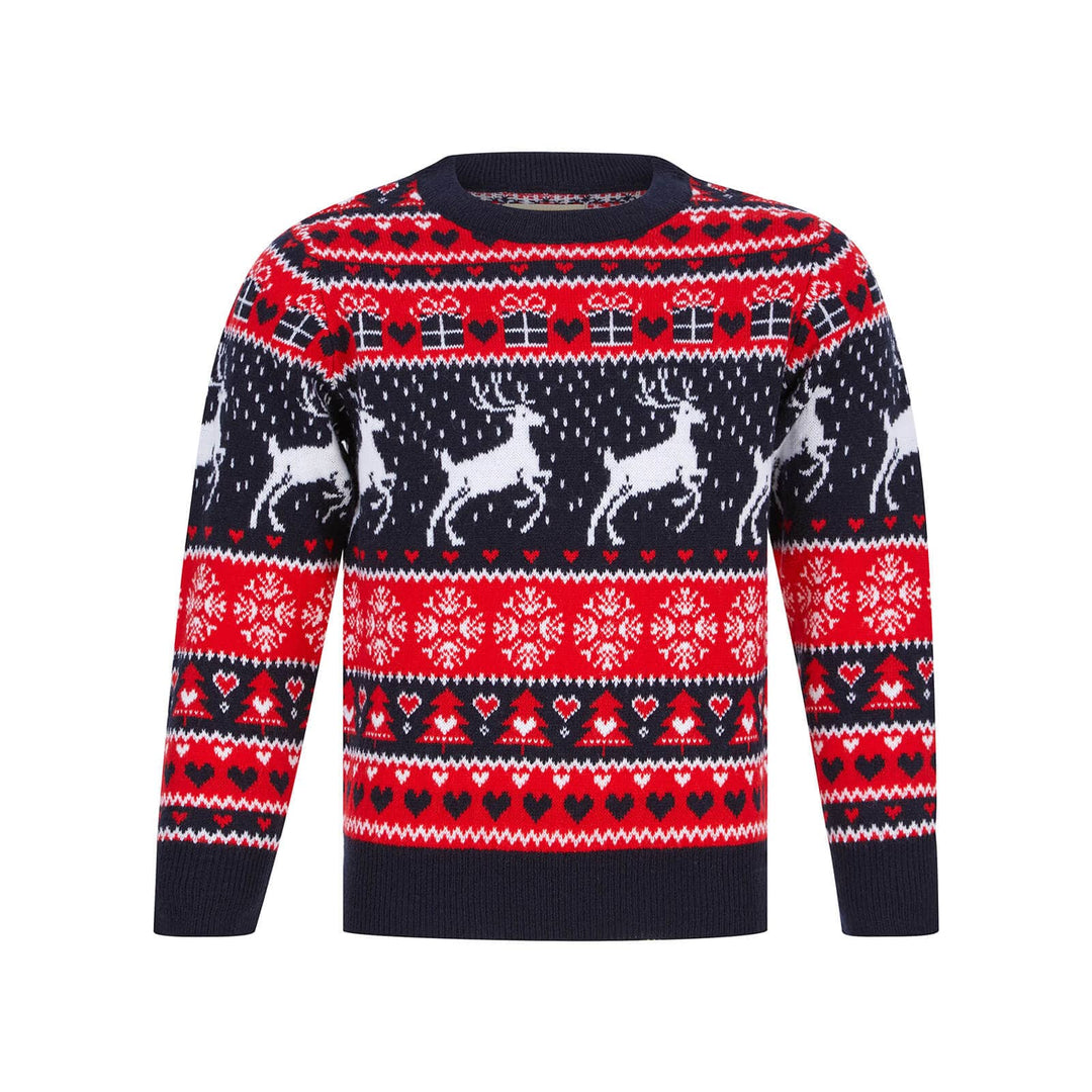 Kids Reindeer Traditional Pattern Christmas Jumper Ink / 4-5