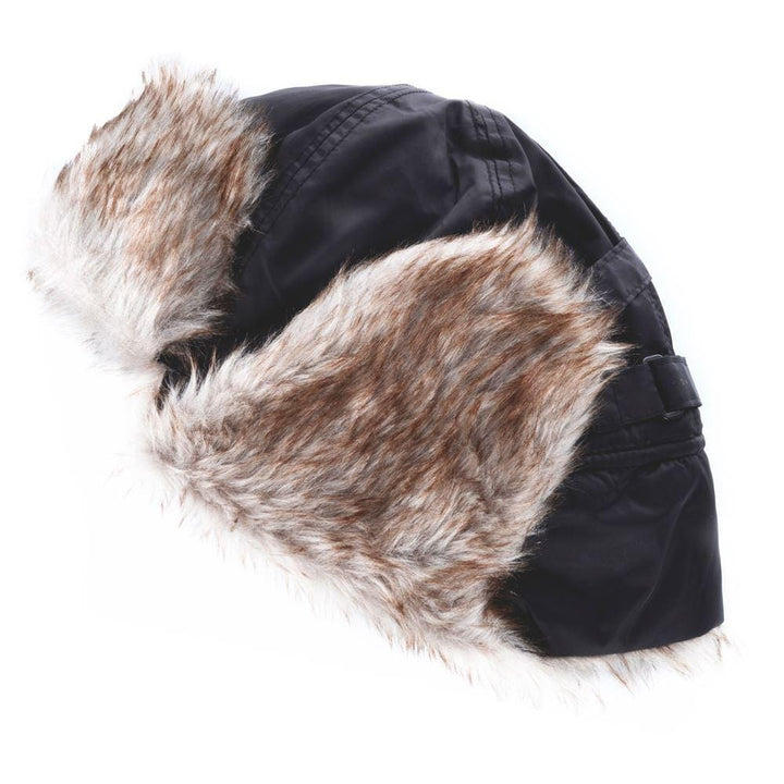 Mens Trapper Hat Faux Fur Trim Ear Flaps Black Black &amp; Brown