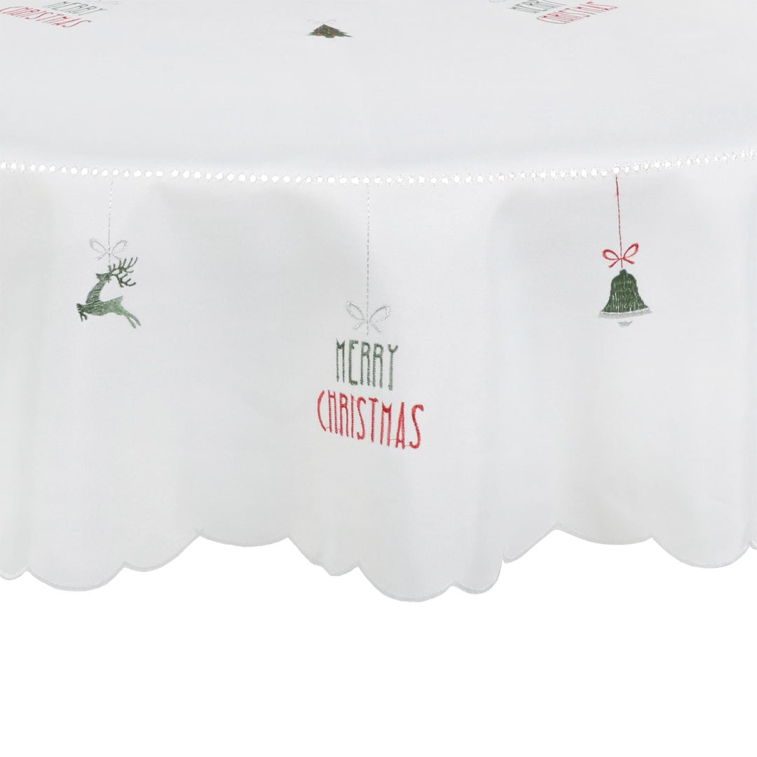 Merry Christmas Fabric Tablecloths / Napkins Xmas Decoration White / 70" Round