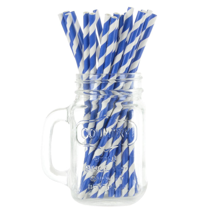 250 Eco Friendly Recyclable Paper Straws Bright Colours Stripe Navy