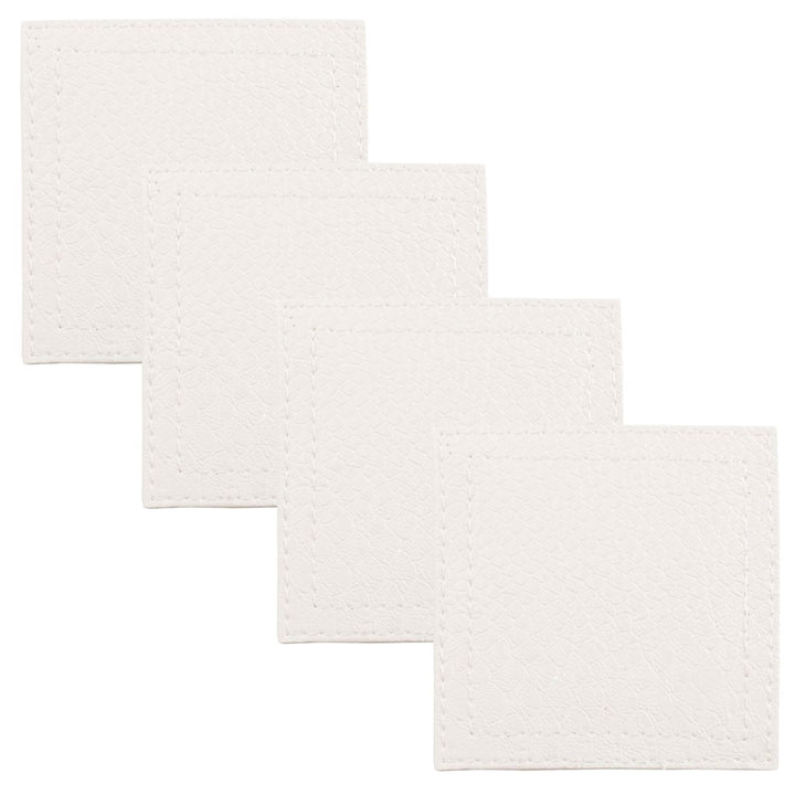 Set Of 4 Faux Leather Coasters Drinks Table Dining Tableware White