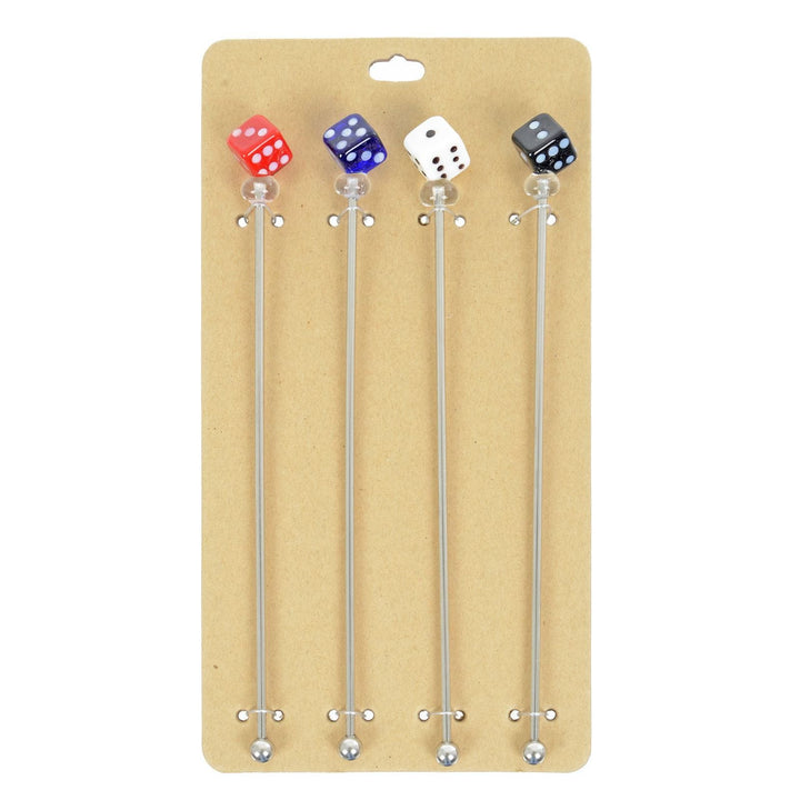 Set of 4 Swizzle Sticks Cocktail Stirrers Stainless Steel Dice