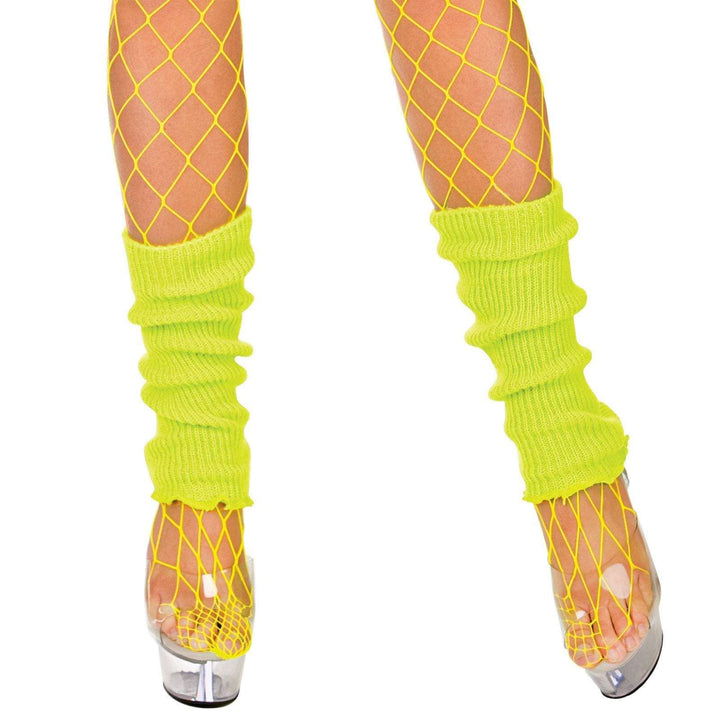 Womens 80's Neon Leg Warmers Fancy Dress Disco Dance Neon Yellow