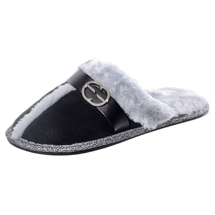 Womens Elle Slip On Mule Slippers With Faux Fur Lining