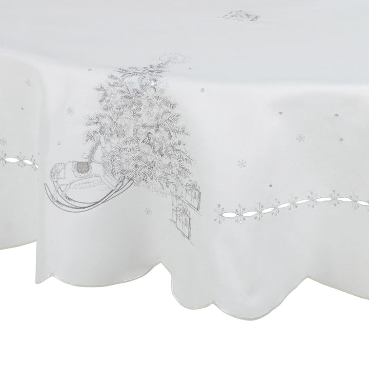 Christmas Tree Fabric Tablecloths / Napkins Xmas Decoration Black &amp; White / 70" Round