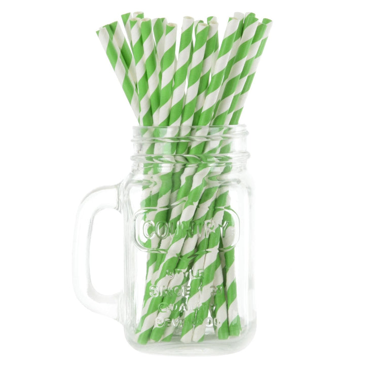 250 Eco Friendly Recyclable Paper Straws Bright Colours Stripe Green