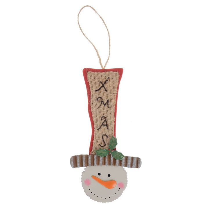 Wooden Snowman And Tall Top Hat Novelty Xmas Tree Decoration Red