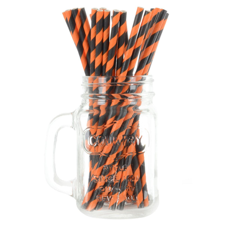 250 Eco Friendly Recyclable Paper Straws Bright Colours Stripe Orange/Black