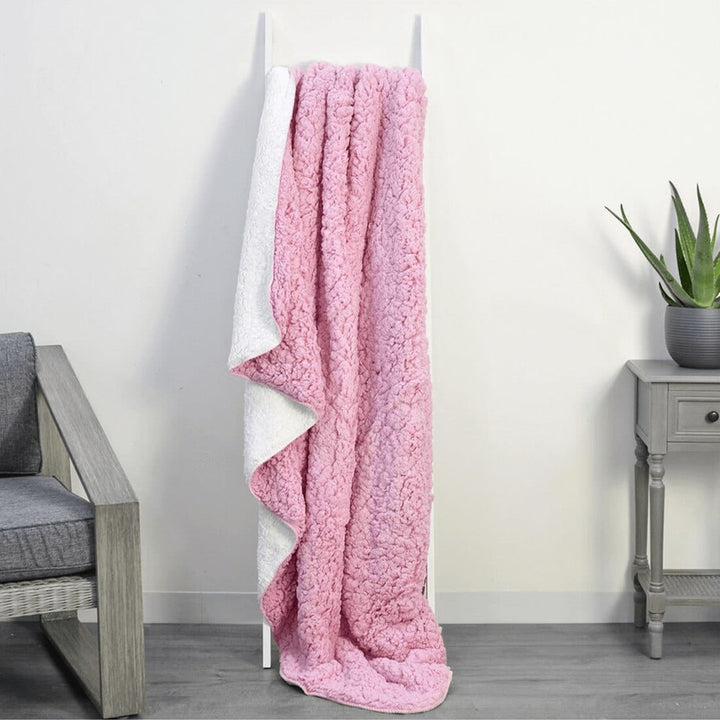 Double Layer Sherpa Super Soft Fleece Blanket Home Sofa Bed Throw Pink / 130 x 150cm