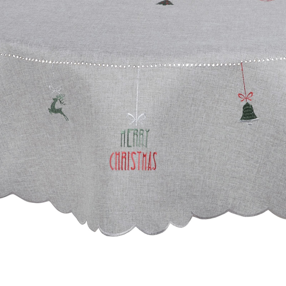 Merry Christmas Fabric Tablecloths / Napkins Xmas Decoration Grey / 70" Round