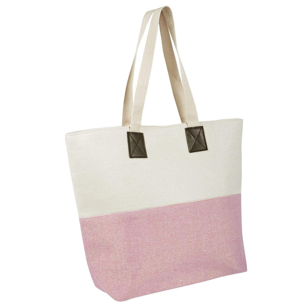 Womens Shimmer Canvas Beach Shoulder Shopping Bag Tote Pink