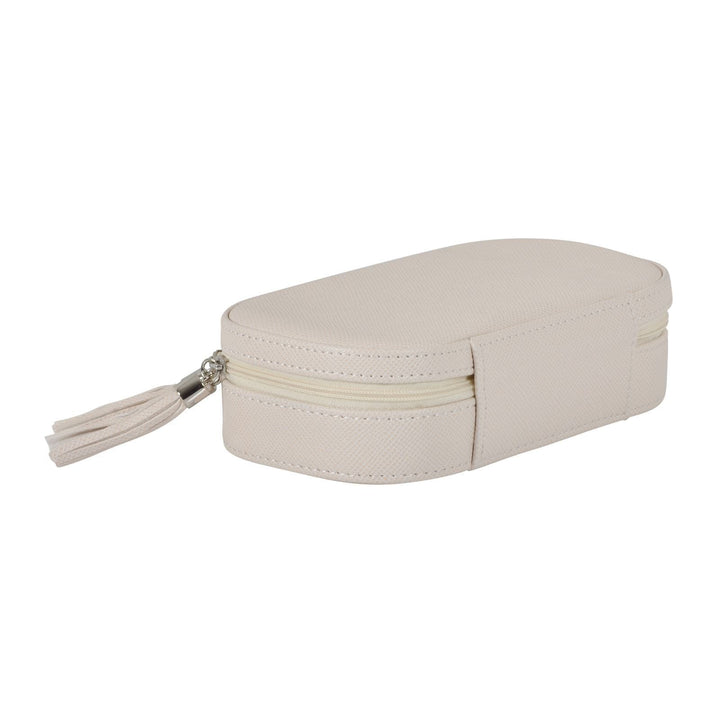 Travel Jewellery Case With Mirror Zip Faux Leather Box Cream