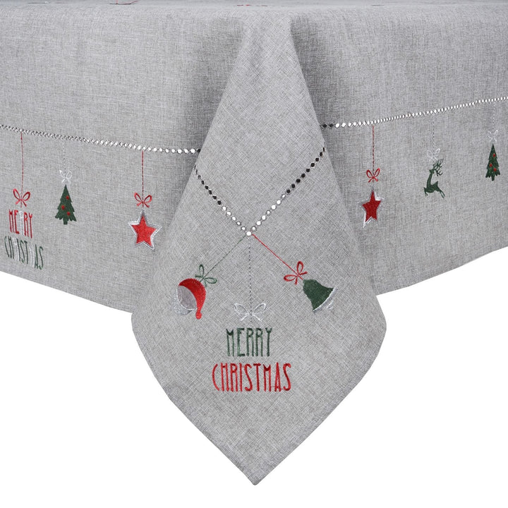 Merry Christmas Fabric Tablecloths / Napkins Xmas Decoration Grey / 52 x 70"