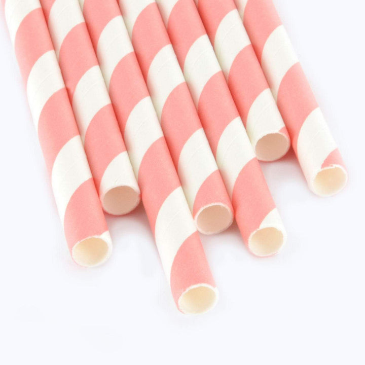 250 Eco Friendly Recyclable Paper Straws Bright Colours Stripe Baby Pink