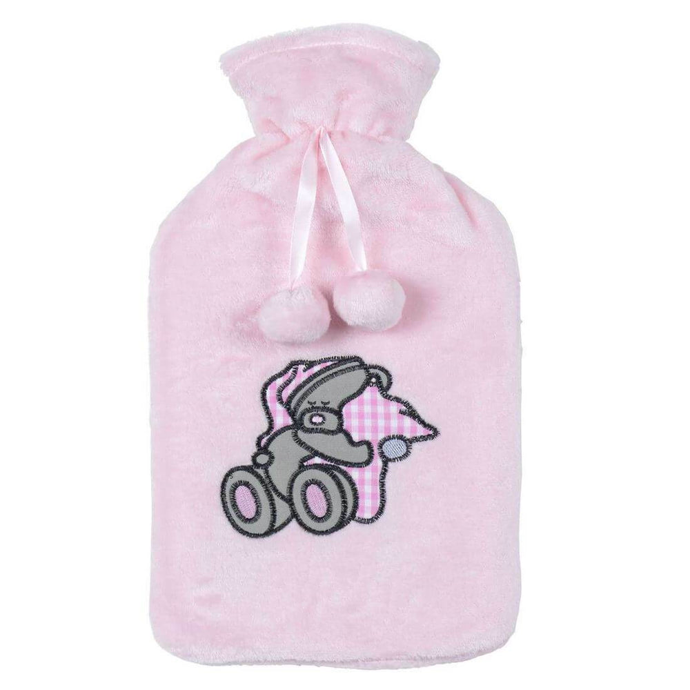 Hot Water Bottle Large Plush Fleece Cover Novelty Pompoms Teddy