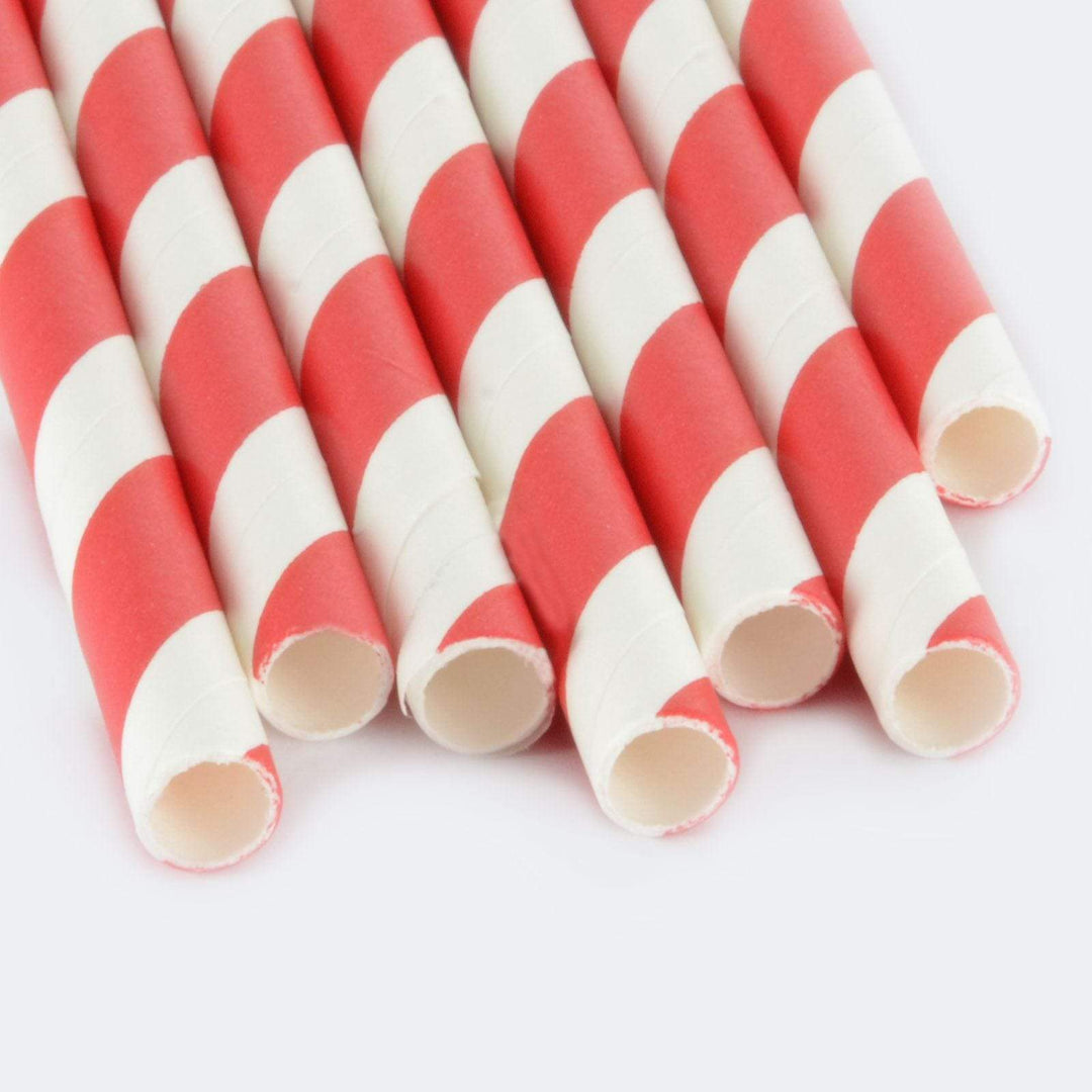 250 Eco Friendly Recyclable Paper Straws Bright Colours Stripe Red