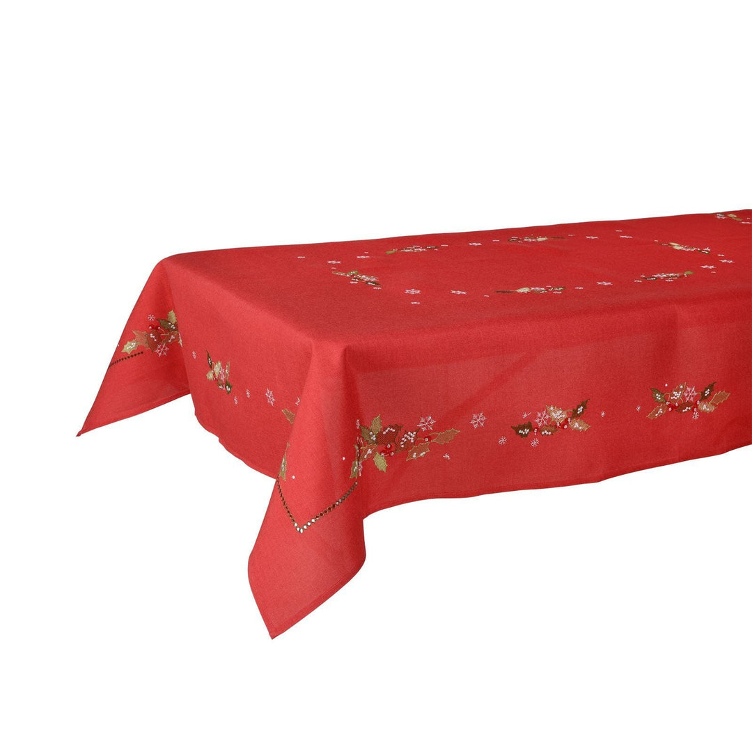 Holly Leaf Fabric Tablecloths / Napkins Xmas Decoration Red / 52 x 70"