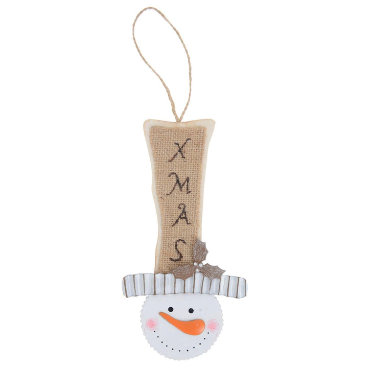 Wooden Snowman And Tall Top Hat Novelty Xmas Tree Decoration Natural