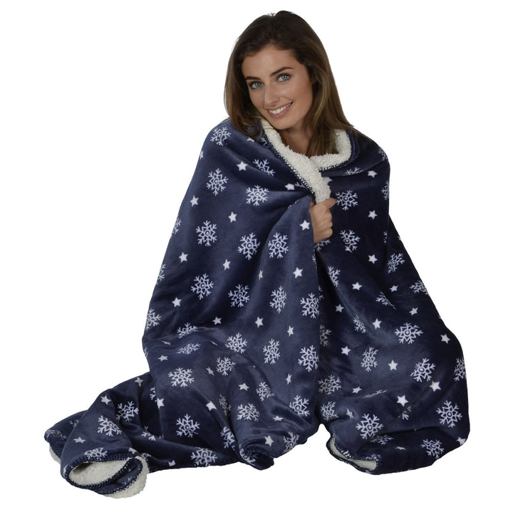 Snowflake Sherpa Lined Fleece Blanket Throw Soft 150 x 200cm