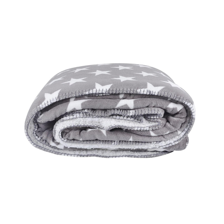 Luxury Double Layer Stars Sherpa Lined Fleece Blanket Sofa Bed Throw Grey &amp; White / 150 x 200cm