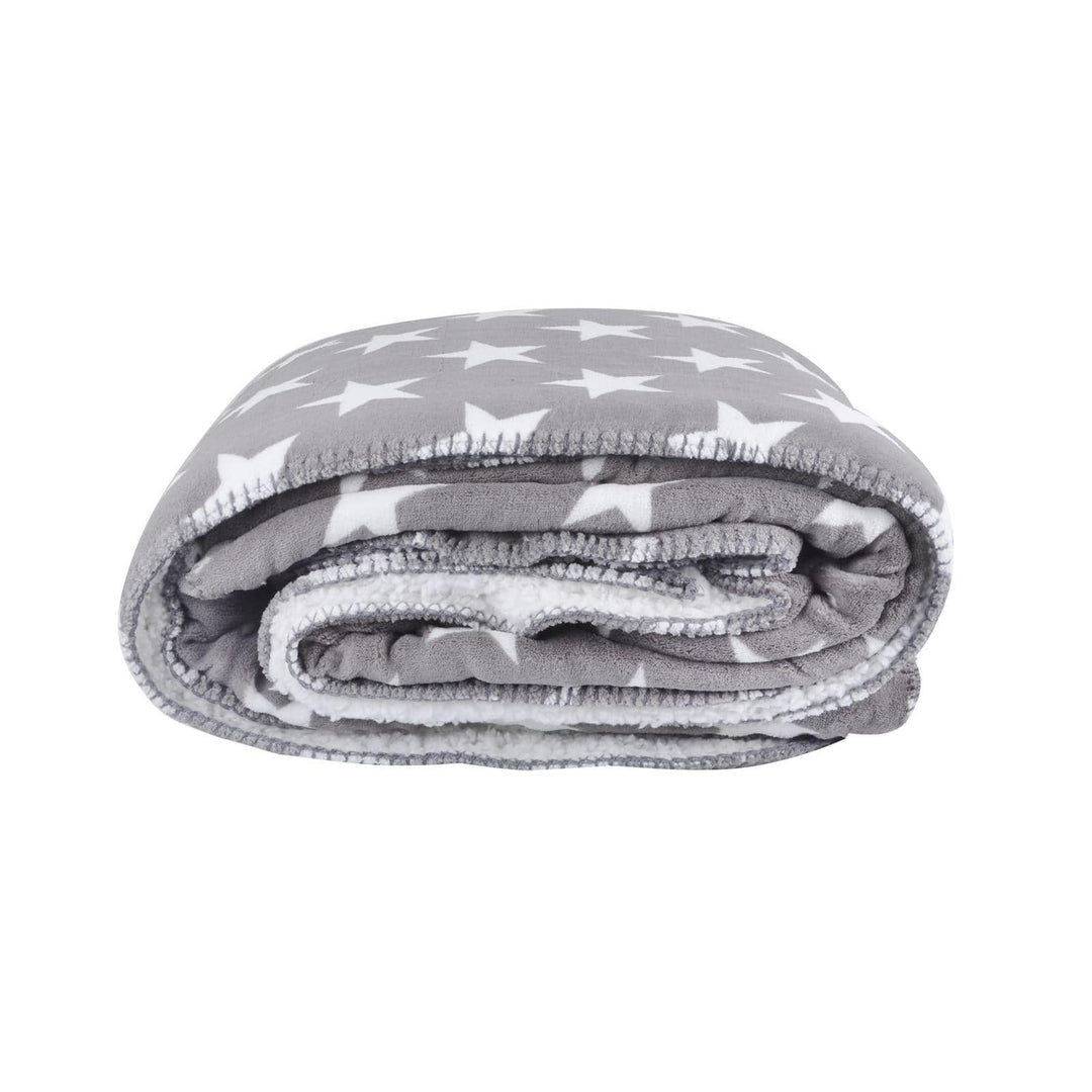 Luxury Double Layer Stars Sherpa Lined Fleece Blanket Sofa Bed Throw Grey & White / 150 x 200cm