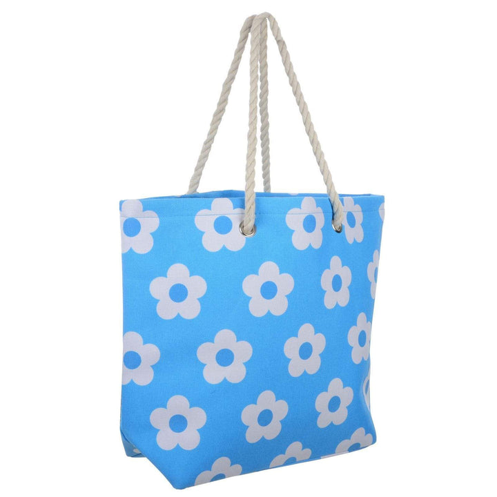 Womens Flower Canvas Beach Shoulder Bag Shopping Tote Blue