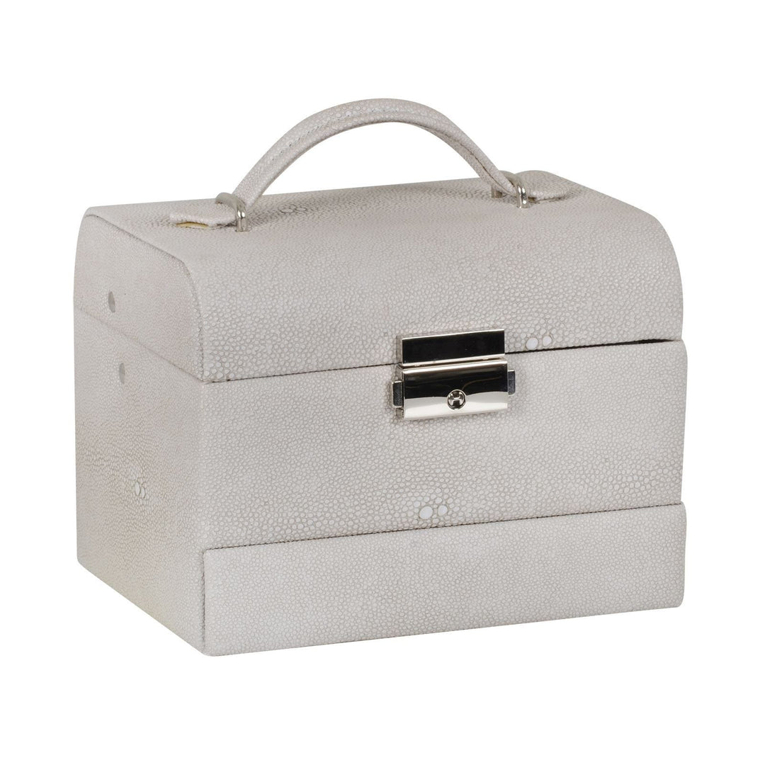 Lockable Faux Leather Jewellery Box With Three Drawers White / 8"