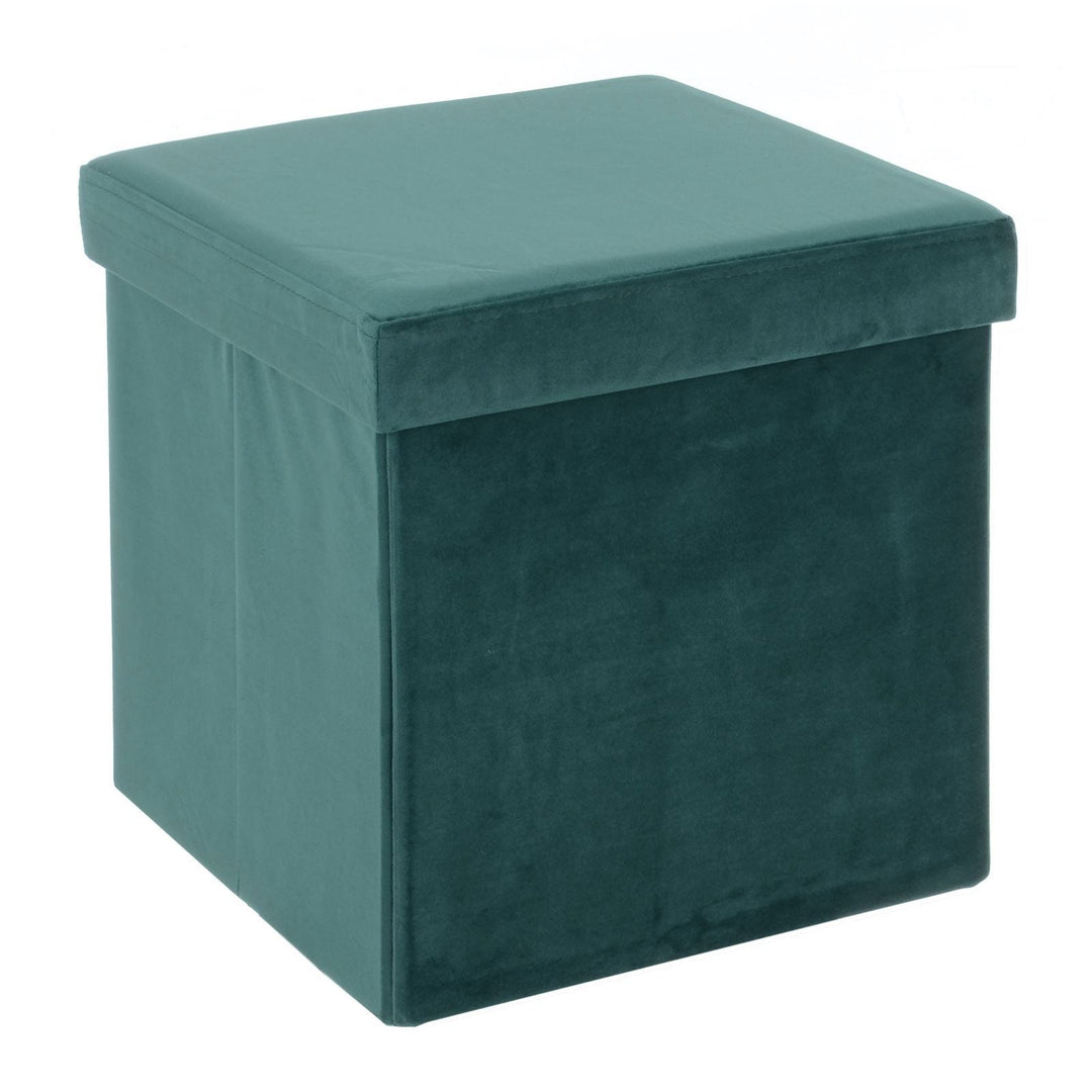 Hodge & Hodge Velvet Effect Storage Ottoman With Lid Dark Green