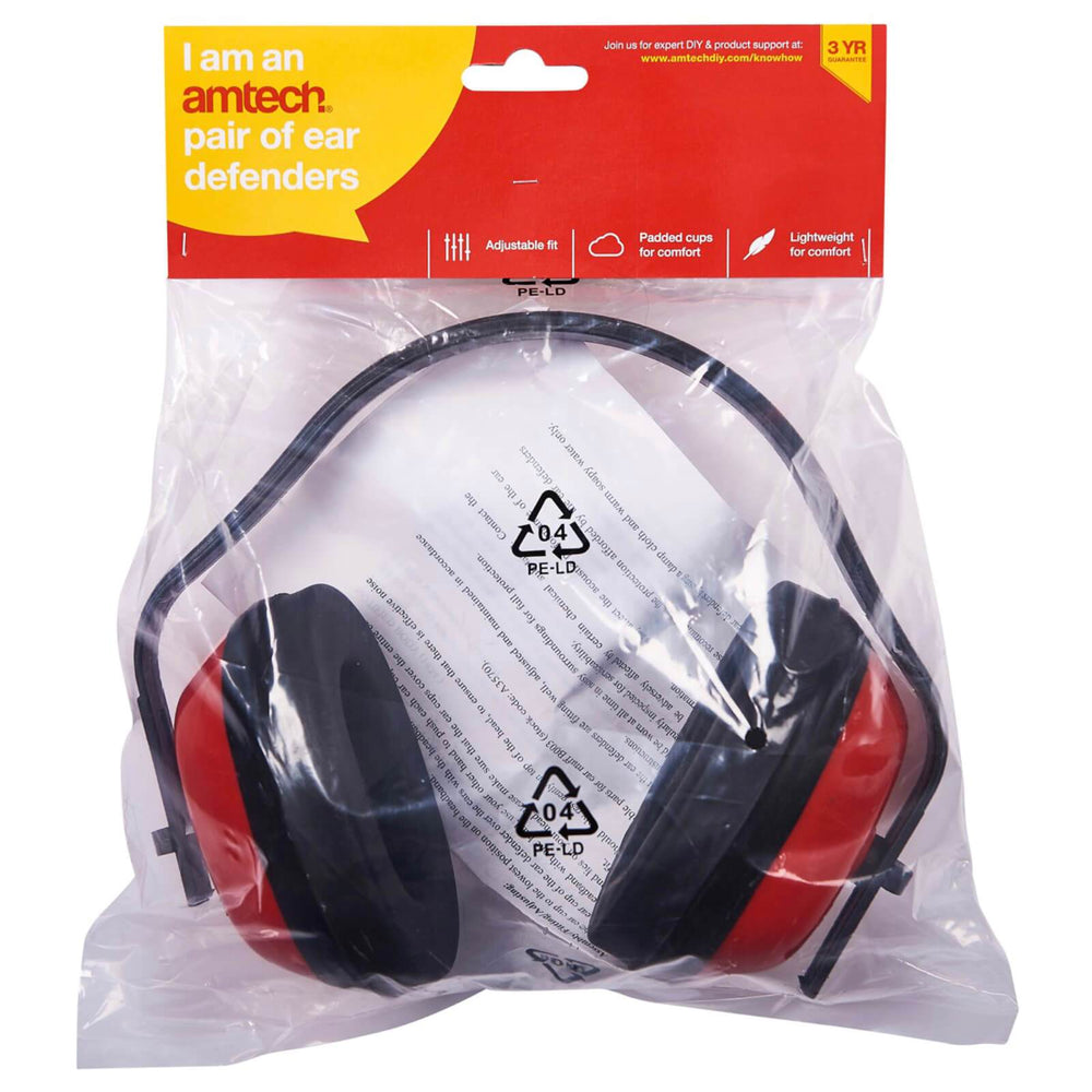 Amtech Lightweight Adjustable Ear Defenders Black/Red