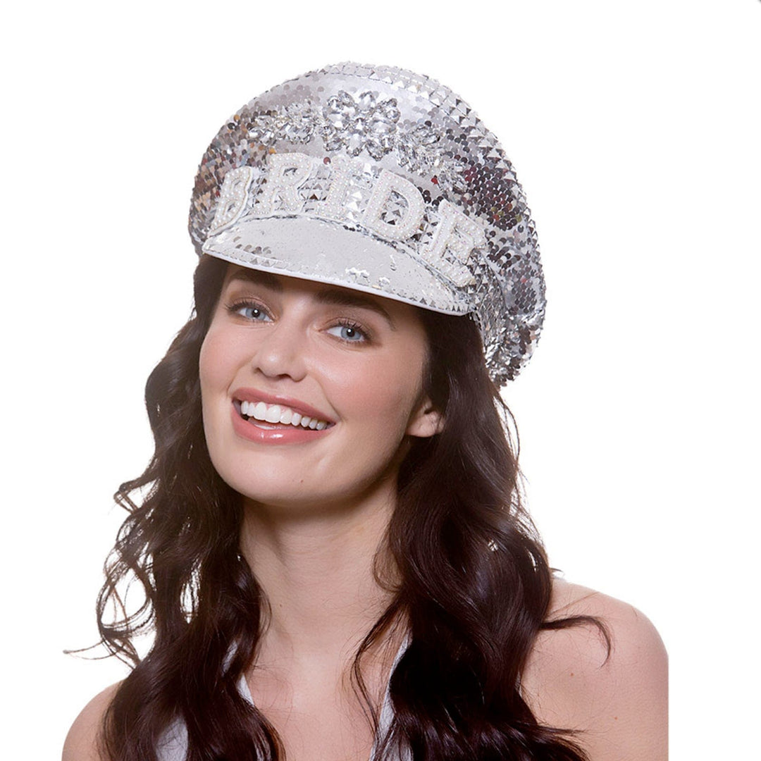 Deluxe Bride Captain Hat Silver Diamante Hen Party Fancy Dress