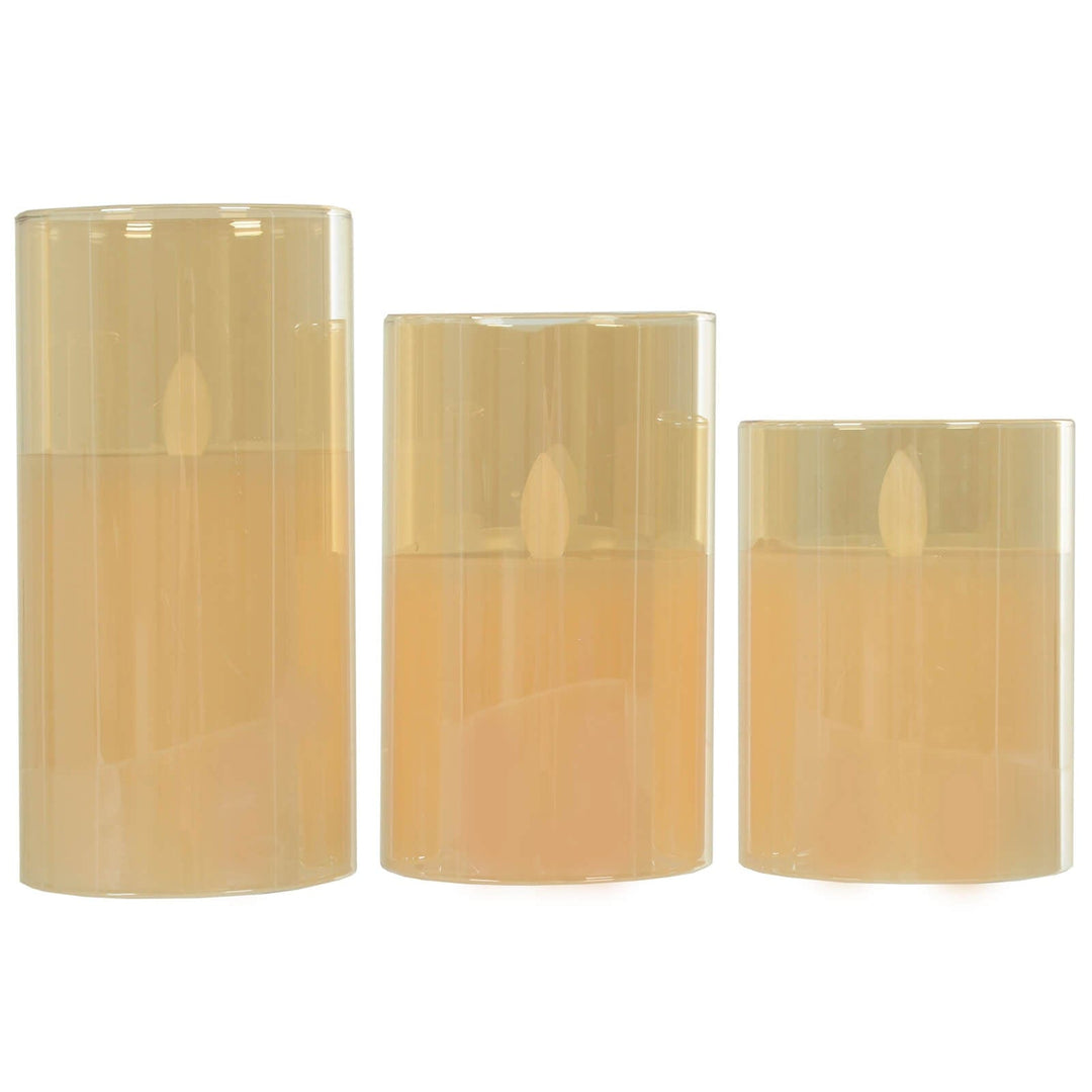 Baltus Set Of 3 LED Flickering Candles Gold Silver 10-15cm