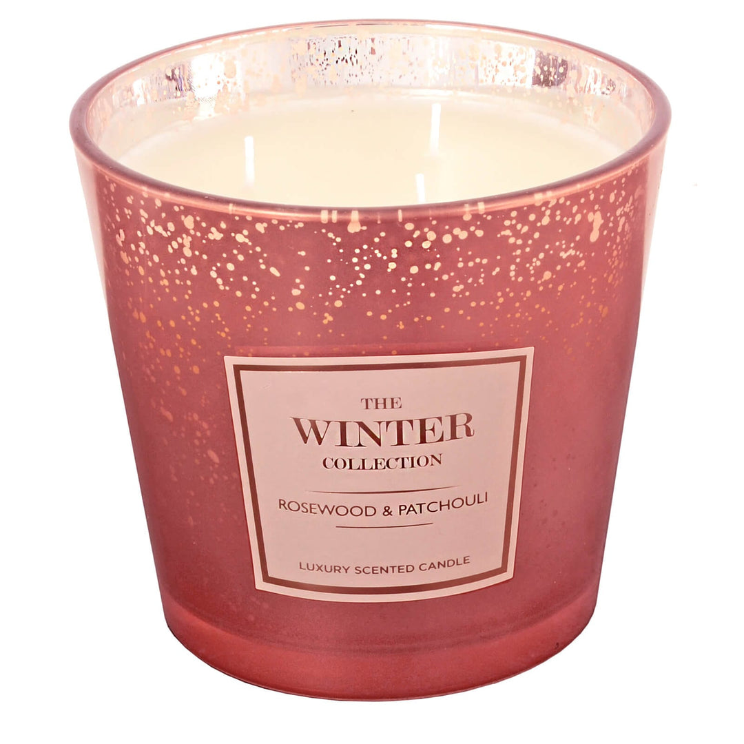 Winter Collection Large 3 Wick Scented Candle Metallic Finish Rosewood & Patchouli