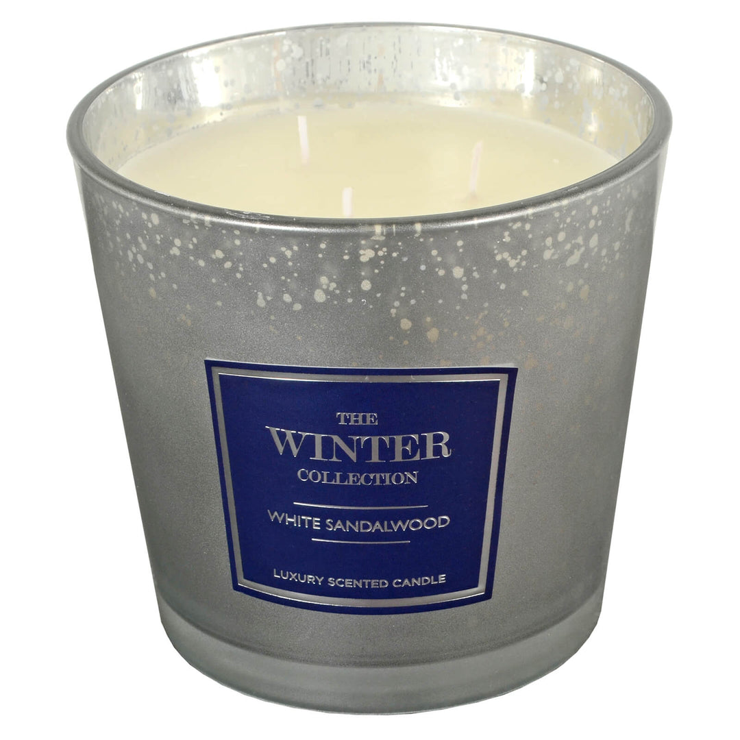 Winter Collection Large 3 Wick Scented Candle Metallic Finish White Sandalwood