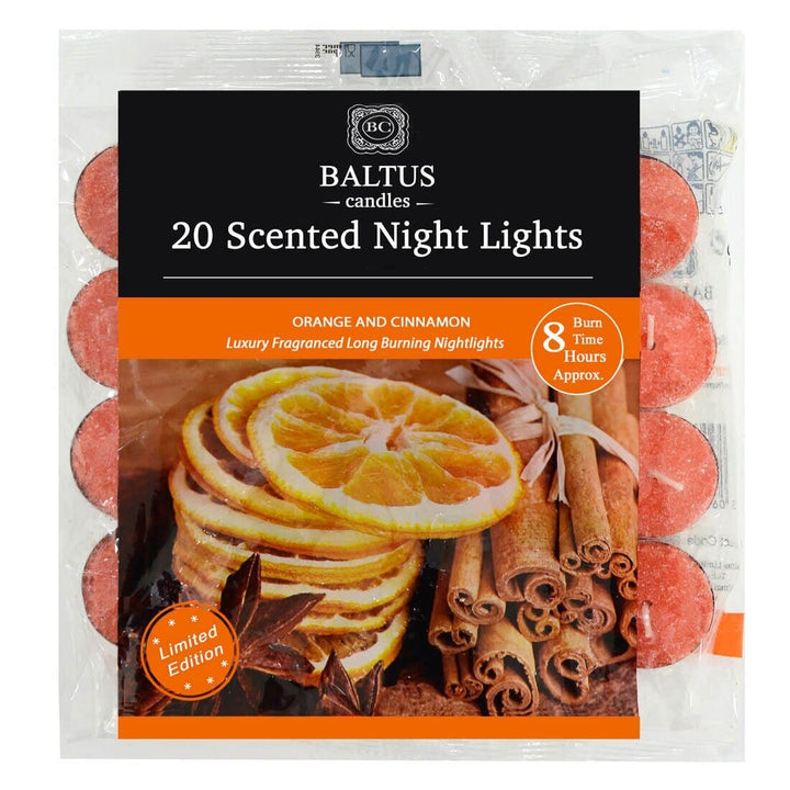 Baltus 20 Pack of Scented Tealight Night Lights Candles 8hr Burn Orange &amp; Cinnamon