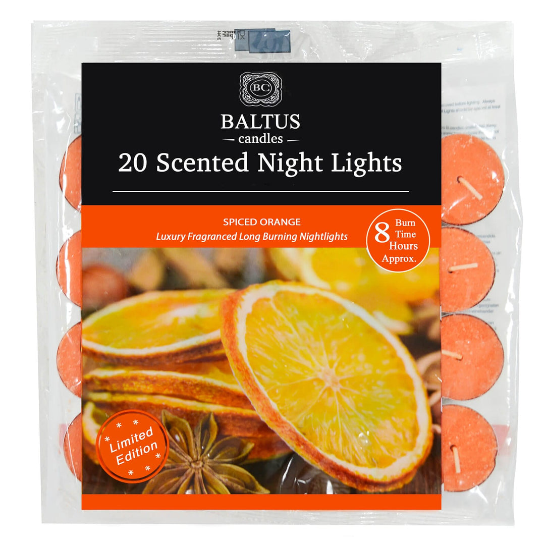 Baltus 20 Pack of Scented Tealight Night Lights Candles 8hr Burn Spiced Orange