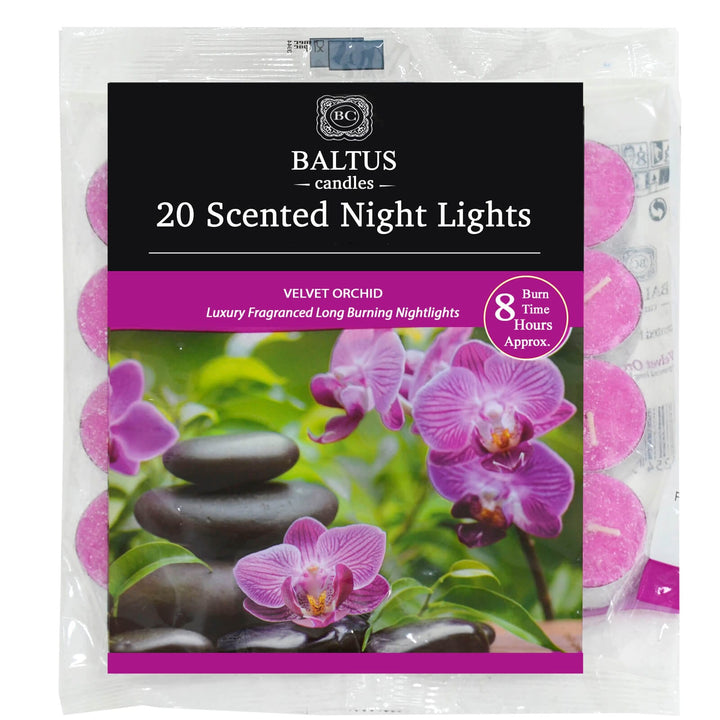 Baltus 20 Pack of Scented Tealight Night Lights Candles 8hr Burn Velvet Orchid